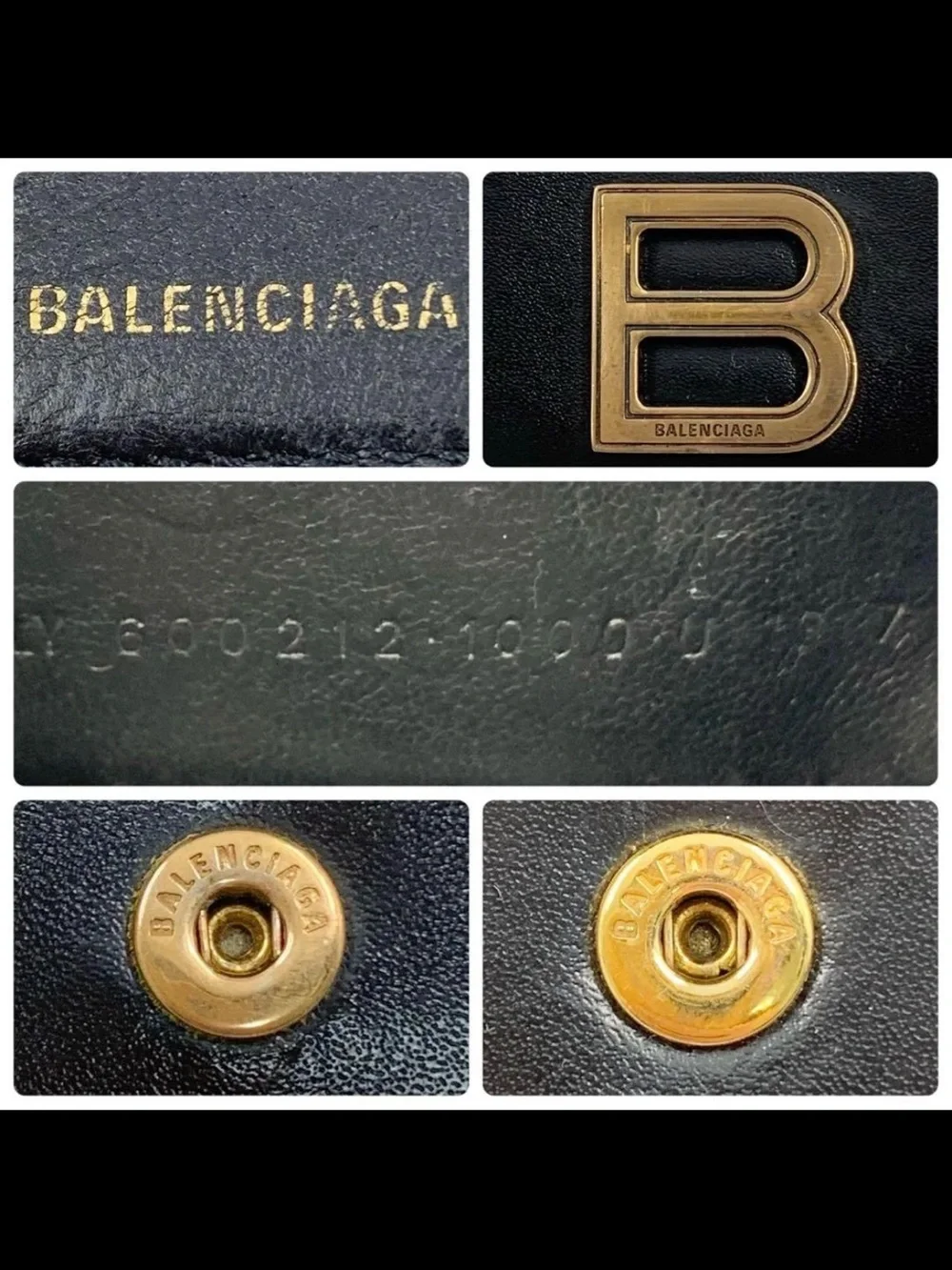Balenciaga Black Leather Mini Wallet with Gold B Emblem